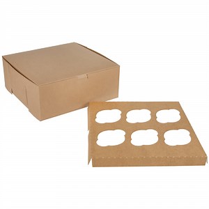 Baker's Lane 10" x 10" x 4" Kraft Cupcake / Muffin Box with 6 Slot Reversible Insert - 10/Pack