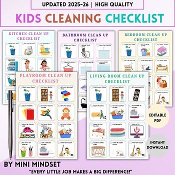 Kids Cleaning & Chore Checklist with Pictures – Printable Daily & Weekly Routine