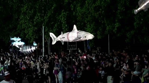 Plastic whales, sharks 'swim' in Chile to highlight ocean pollution