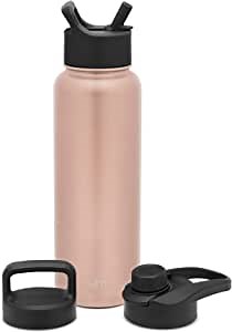 Simple Modern Water Bottle with Straw, Handle, and Chug Lid Vacuum Insulated Stainless Steel Metal Thermos Bottles | Large Leak Proof BPA-Free Flask for Gym Sports | Summit Collection | 40oz Rose Gold