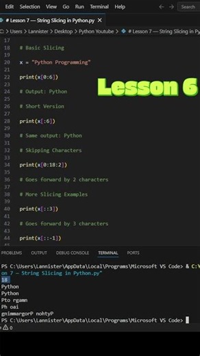 9. String Slicing in Python ✂️ Lesson 6 #shorts
