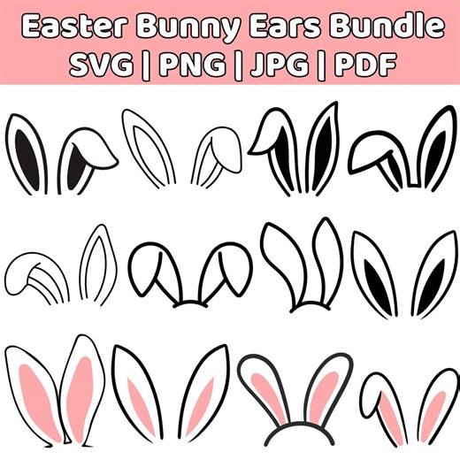 Bunny Ears SVG PNG Bundle, Easter Rabbit Ear Pattern for Cards Shirt Crafts Printables - Etsy