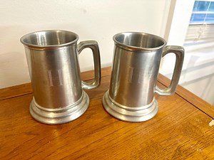 Vintage Aluminum Tankard Mugs With Clear Bottom and Etched “H” on Them, Set of 2 - Etsy