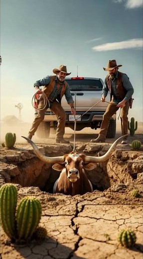 Cowboys Rescue a Trapped Bull in the Desert 🌵🐂