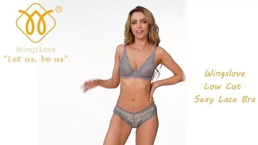 Wingslove Women's Sexy Bra Sheer Lace Bralette Low-Cut Plunge Unlined Underwire Bra