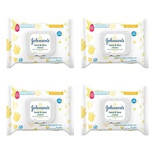 Johnson's Baby Hand & Face Baby Sanitizing Cleansing Wipes for Travel and On-The-Go, No More Tears Formula, Paraben and Alcohol Free, 25 ct, Case of 4