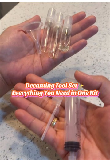 What’s inside this decanting tool set ✨ ✔️ Syringe ✔️ Plastic pump ✔️ Funnel ✔️ 3 refillable perfume spray bottles (3 ml, 5 ml & 10 ml) This perfume decanting kit makes transferring your favorite scent clean, easy, and mess-free. Perfect for travel perfume bottles, handbags, or everyday carry. #DecantingToolSet #PerfumeDecant #TravelPerfume #RefillablePerfume #PerfumeTools