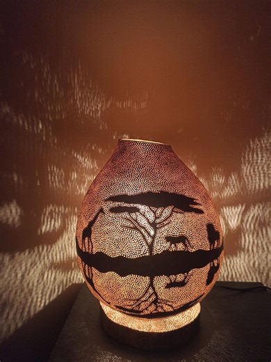 Safari Gourd Lamp, Hand Engraved African Animals, Unique Table Lamp, Birtday Valentine's Day Gift - Etsy