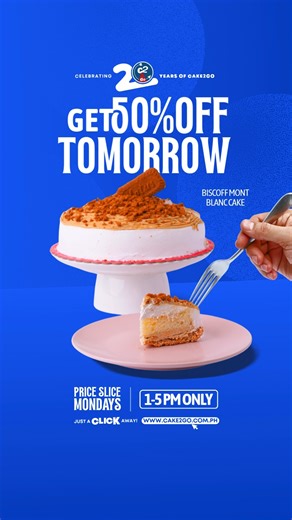 16K views · 56 reactions | TOMORROW ONLY!  The irresistible Biscoff Mont Blanc Cake takes the spotlight this #PriceSliceMonday! ✨ Get it for 50% OFF — the perfect excuse for a sweet Monday treat.   Available in stores only. ⚠️ Promo cannot be used in conjunction with other discounts.  Until supplies last. | Cake2Go Cake Store | Facebook