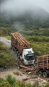 Epic Showdown: Dual White Volvo Logging Trucks Conquer Mountain Roads!