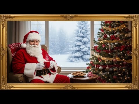 Frame TV Art With Music - Art TV Background: Santa Claus Taking a Break: Enjoying Cookies