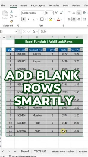 73K views · 526 reactions | Add Blank Rows Smartly in Excel #exceltips | excel_funclub | Facebook