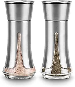 Salt and Pepper Shakers by Aelga - Salt Shaker with Adjustable Pour Holes for Himalayan, Kosher