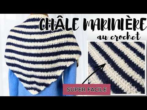 Crochet sailor-striped shawl (SUPER EASY) | PDF pattern with diagram