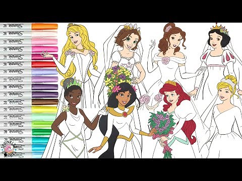 Disney Princess Coloring Book Compilation Wedding Dress Edition Ariel Belle Tiana Aurora Jasmine