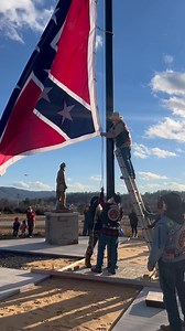 Changing out the flag at The Virginia Flaggers’ Lexington I-81 Roadside Memorial Battle Flag at Lee-Jackson Park, Lee-Jackson Day, 2024. | The Virginia Flaggers