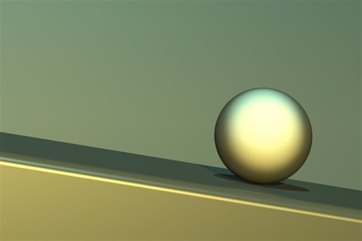 In this 3D-printed sculpture, how does the ball defy gravity and roll uphill?