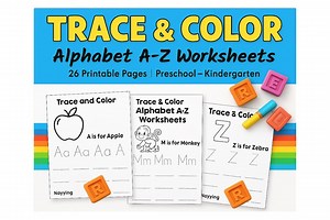 Trace and Color Alphabet A-Z Worksheets | Letter Tracing and Coloring Pages | Preschool and Kindergarten Printable PDF - Etsy