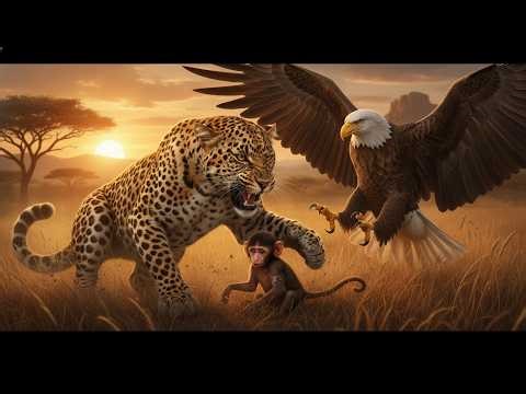 Leopard Saves injured Rhesus Baby From Eagle: Incredible Wild Rescue 🐆🐒🦅