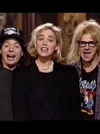 Sharon Stone with Wayne & Garth #waynesworld #snlpromo #90s