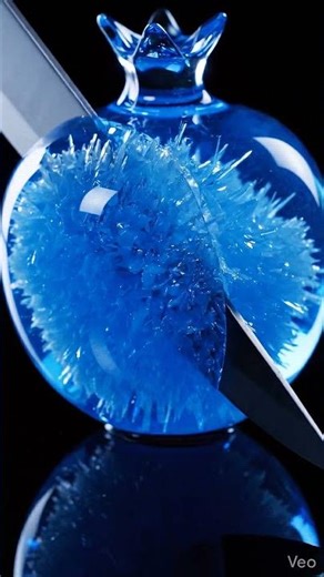 😳I Cut a Blue Glass Pomegranate Crystal ICE Appeared You Won’t Believe ThisIcy blue glass#satisfying