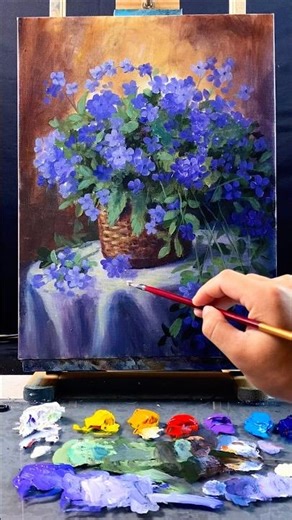 🎨 Painting Dreamy Blue Flowers in a Basket #painting #huyhoihoaart #acrylicpainting