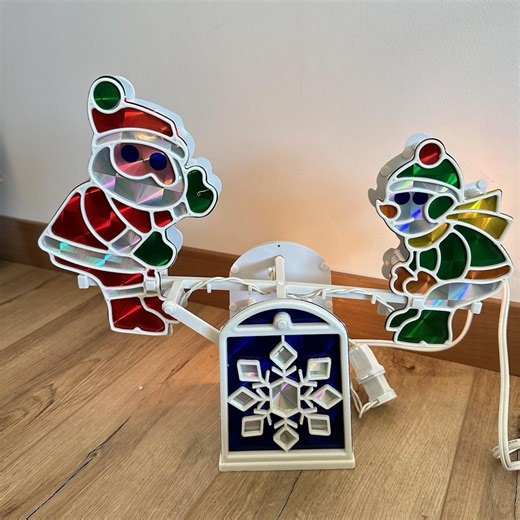 Vtg Animated Christmas Teeter Tottering Santa and Elf Decor Holographic Light Up - Etsy Australia