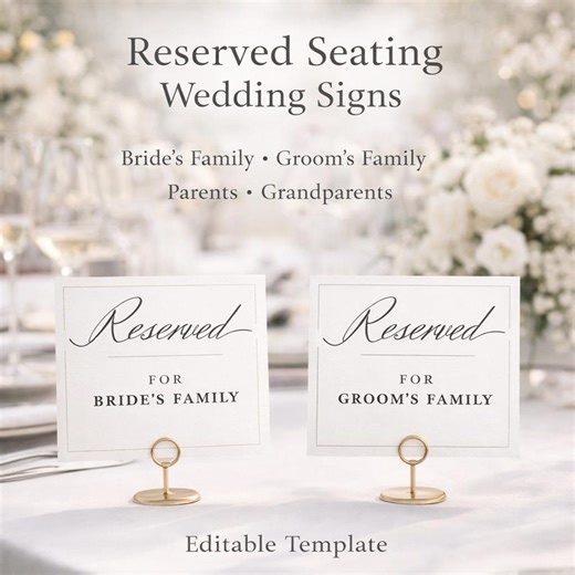 Reserved Seating Wedding Sign Template | Reserved for Family Wedding Sign | Editable Wedding Reserved Seating | Printable 5x7 8x10 - Etsy