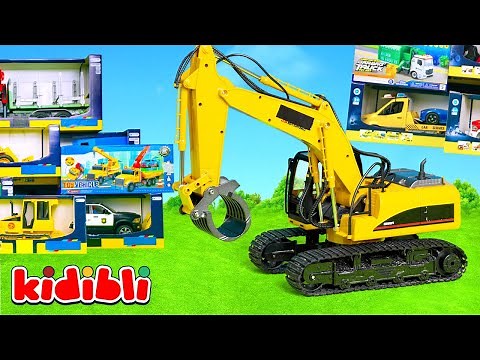 Spielzeug Betonmischer und Kran auf der Baustelle 🚧 Lernvideo mit Baustellenfahrzeugen | Kidibli