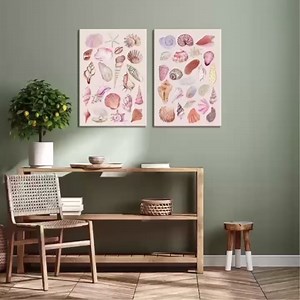 2Pcs Trendy Seashell Canvas Wall Art Watercolor coral shell conch Wall Decor Pictures Preppy Coastal Posters Prints for Teen Girls Dormitory Apartments Home Decorate Prepare to hang