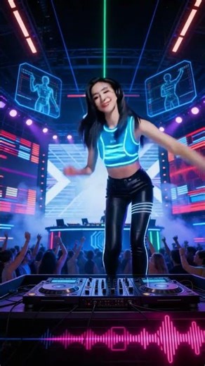 Nightclub EDM In a neon-lit nightclub at midnight, female DJ takes control of the stage. #aiart