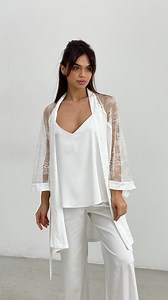 Lace Robe Pajama Set: Bridal Silk Tank Top & Pants - Etsy