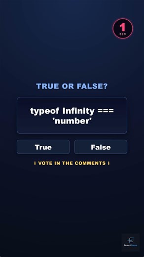 True or false Infinity is of type 'number' in JavaScript |Javascript data types #coding #developer