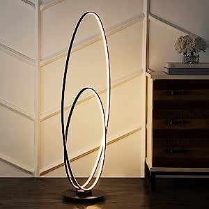 JONATHAN Y 47" Black Modern Contemporary Double Oval Dimmable Integrated LED Floor Lamp, Minimalist Metal Standing Lamp for Living Room Bedroom, Foot-Switch, ETL Listed JYL9540A