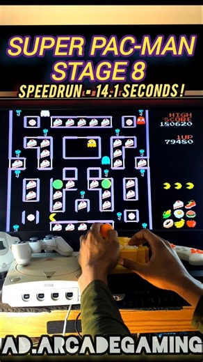 Super Pac-Man Stage 8 Speedrun 14.1s - Namco Arcade Classics Joystick Controller