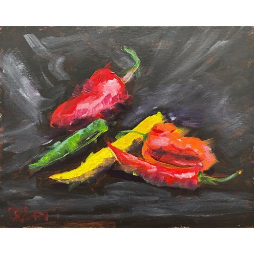 Still Life With Peppers. Original Acrylic Painting 24x30 Cm - Etsy