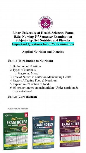BUHS Nutrition IMP QUES BSC NURSING 2ND SEM #nursingdegree #bscnursing2025 #bhushanscience #viral