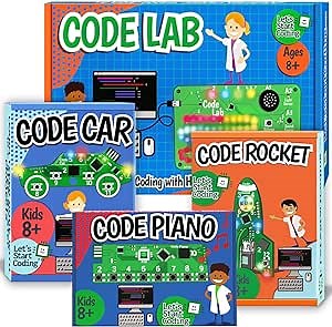 4 Coding Kit Bundle: Code Lab, Rocket, Car, & Piano Kits to Guide Kids 8-12 from Beginner to Coding Pro!