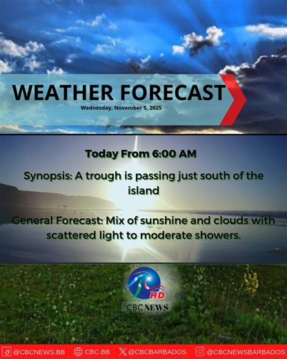 2.2K views | Here is the weather forecast provided by the Barbados Meteorological Services. Visit our website www.cbc.bb for details and more on today's top stories. #Barbados #CBCNewsBB #Weather #CBCNewsBarbados | CBC News Barbados | Facebook