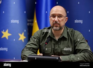 Kiew, Ukraine. 01st Sep, 2022. The handout, provided by the Prime Minister's Office, shows Denys Shmyhal, Prime Minister of Ukraine, during an interview via video link with the German Press Agency dpa. Before his visit to Germany, Shmyhal demanded battle tanks from the German government to defend against Russian attackers. Credit: -/Büro des Ministerpräsidenten der Ukraine/dpa - ATTENTION: Only for editorial use in connection with current reporting and only with full mention of the above credit/