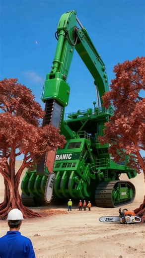 Wait for it! 😱 Giant Machine with Chainsaw ATTACKS Red Tree!#shorts #excavator #chainsaw #bulldozer