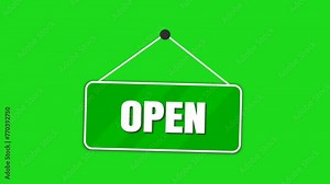 Animation open sign on green screen ideal for small businesses, cafes, stores, and restaurants welcoming patrons. Welcoming concept for storefront. Stock Video