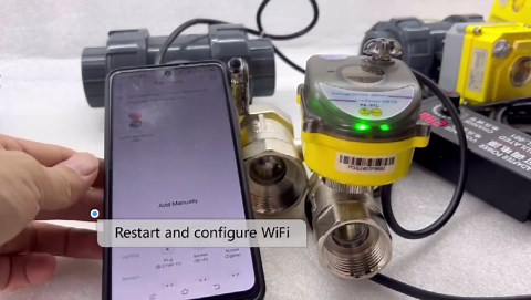 Smart electric ball valve 3/4 inch Tuya APP smart wifi water shut-off valve, 24V electric actuator AC110V-230V power adapter and automatic return water setting. Smart timing water valve DN20MM