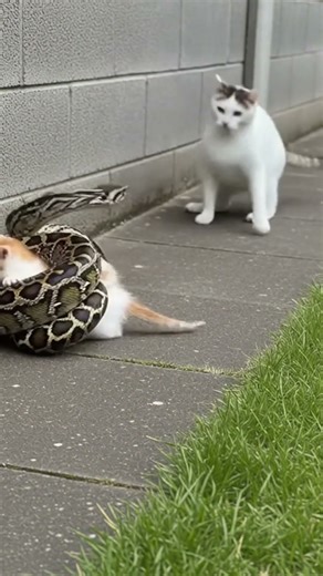 Will the Kitten Survive? Cat vs Python! 😱 #cat #snake #hero