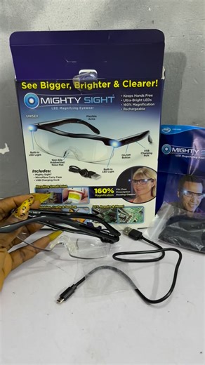 Household thrift on Instagram: "Ontel Mighty Sight LED Magnifying Eyewear. Provides 160% magnification to help see fine details and small print with clarity. Features built-in, ultra-bright LED lights for enhanced visibility in low-light conditions. Designed for hands-free use, fitting comfortably over most prescription glasses. The device is rechargeable and includes a USB charging cable. Ideal for various activities like reading, crafting, sewing, and DIY repairs. 35k"