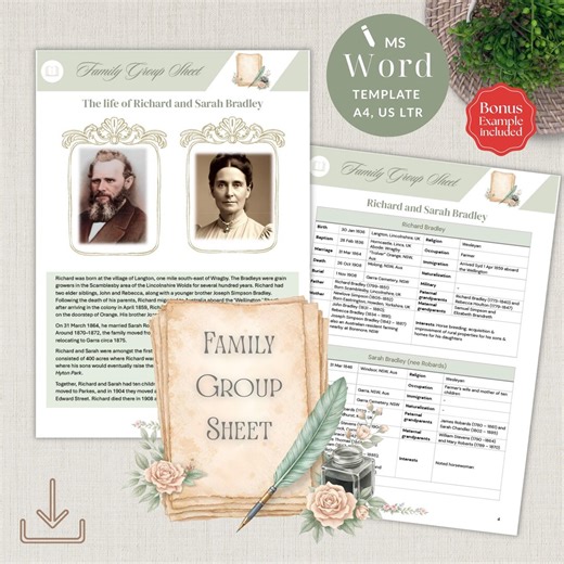 Family Group Sheet Template | Genealogy Worksheet for Ancestry Research (fillable Word Doc) A4 & US Letter Sizes - Etsy