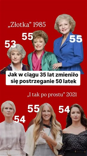 Co sprawia, że przez zaledwie 35 lat tak bardzo zmienił się WIZERUNEK kobiety 50-60 lat w mediach? Czy chodzi o to, że bohaterki lubianego serialu „Złotka” nie korzystały z medycyny estetycznej? Otóż NIE. Nie chodzi o zabiegi, chodzi o SPOSÓB MYŚLENIA o dojrzałych dziewczynach. Sprawdźmy, co tu zadziałało. CO SIĘ ZMIENIŁO: 1️⃣ KODY KULTUROWE. Jeszcze kilka dekad temu obowiązywały umowne wyobrażenia dla różnego wieku kobiet: jak mają wyglądać, żyć, zachowywać się, czyli nasze „w pewnym wieku nie 
