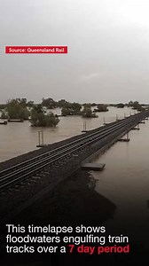 80K views · 429 reactions | Dramatic time-lapse video shows flood waters overtaking a Queensland outback train line during the historic flood disaster. | SBS News | Facebook