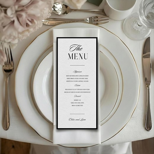Elegant Wedding Menu Template, Minimalist Black Tie, Printable Canva Card - Etsy