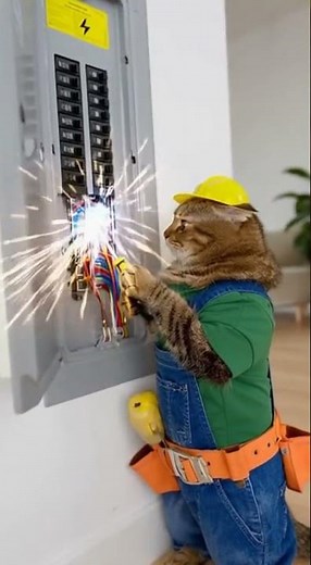 Funny Cat Electrician Gets a SHOCK!
